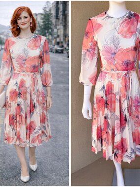 Vintage 70s Sheer Floral Chiffon Dress